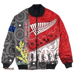 Custom Australia Indigenous & New Zealand Maori Anzac Red Bomber Jacket