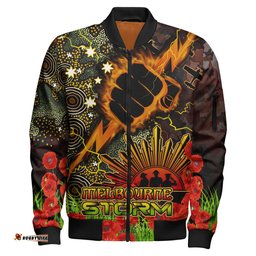 Storm Rugby Bomber Jacket - Custom Anzac Storm with Remembrance Poppy and Indigenous Patterns Bomber Jacket RLT13