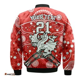 Custom Personalised Dragons Rugby Bomber Jacket Boomerang Indigenous Dots