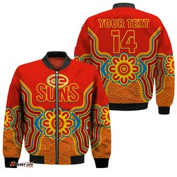 Custom Text And Number Gold Coast Football Bomber Jacket Suns Indigenous Pattern