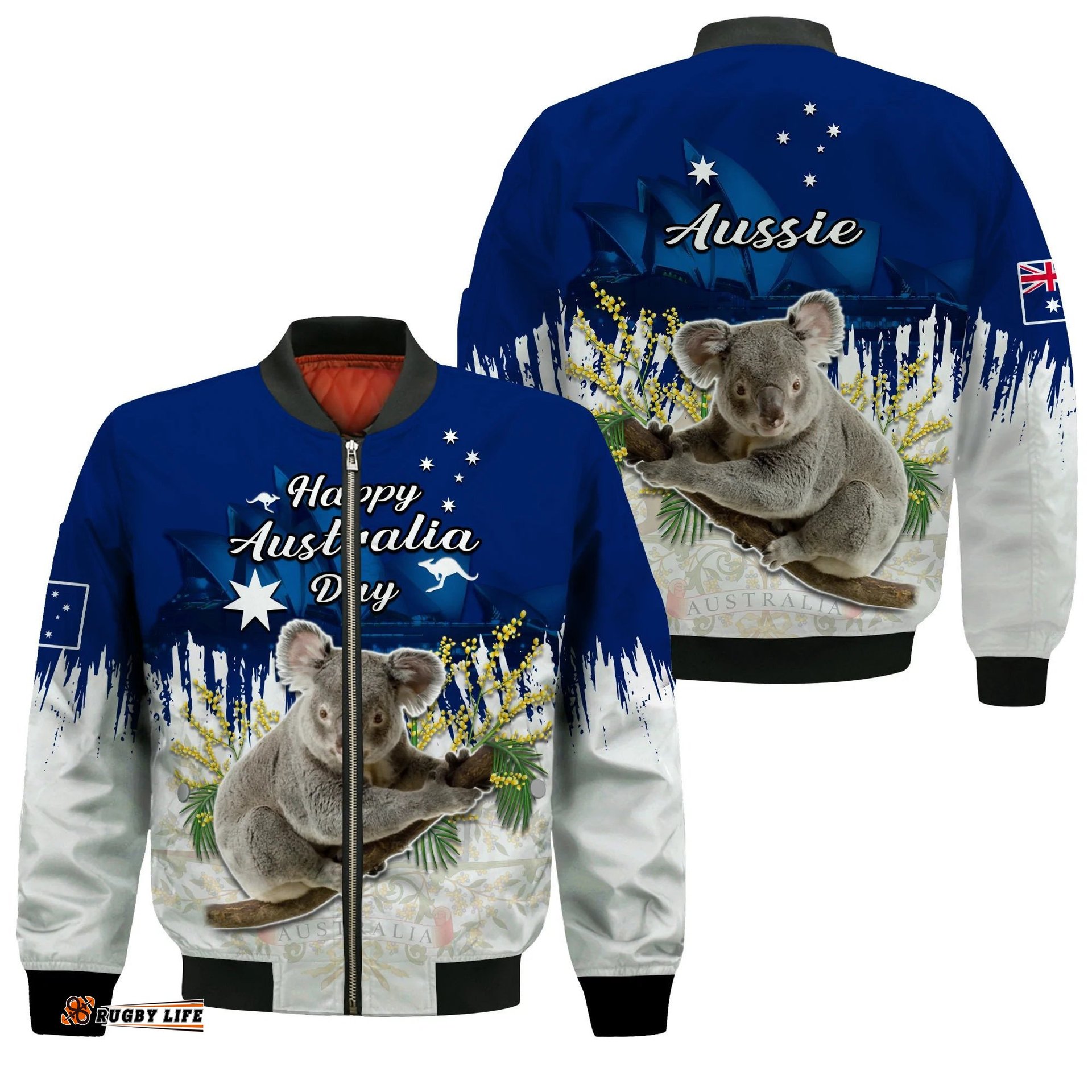 Australia Day Bomber Jacket Koala Sydney Opera House Flag Color