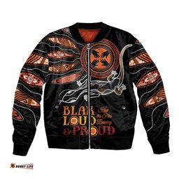 Australia NAIDOC 2024 Bomber Jacket Blak Loud and Proud Aboriginal Lizard Art