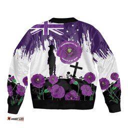 Australia Animal Heroes ANZAC Bomber Jacket Purple Poppy We Will Remember Them