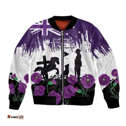 Australia Animal Heroes ANZAC Bomber Jacket Purple Poppy We Will Remember Them