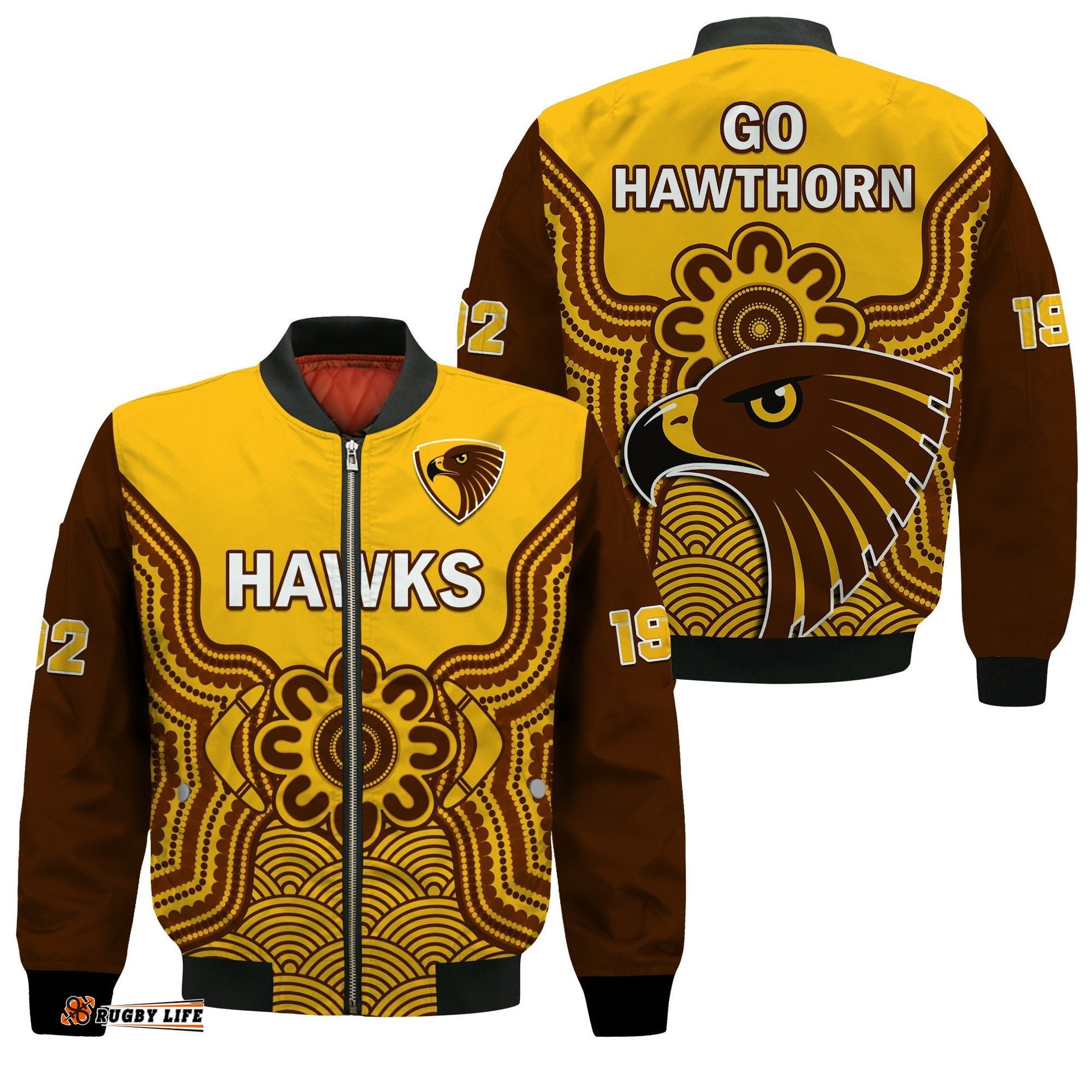 Hawthorn Football Bomber Jacket Go Hawks 1902 Aboriginal Art