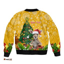 Personalised Wallabies Rugby Christmas Bomber Jacket Merry Xmas With Australian Kangaroo