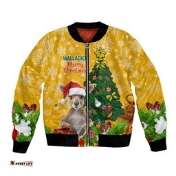 Personalised Wallabies Rugby Christmas Bomber Jacket Merry Xmas With Australian Kangaroo