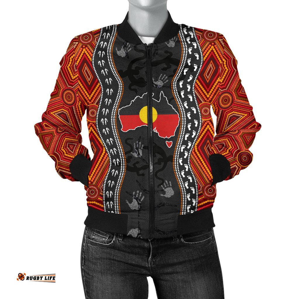 Aboriginal Women's Bomber Jacket - Australia Indigenous Map