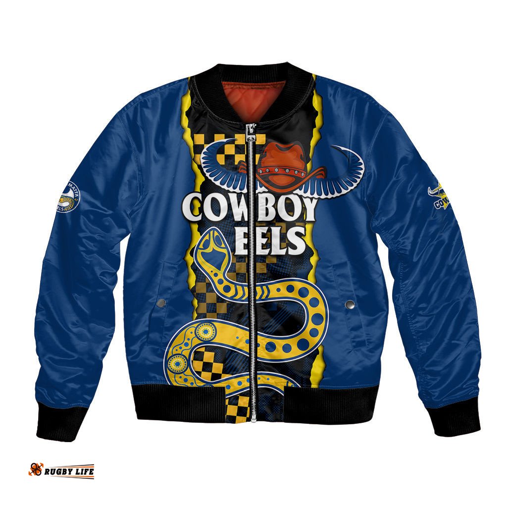 NRL Combine Cowboys and Parra Eels Bomber Jacket Sporty Style