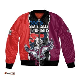Custom Text And Number NRL Combine Knights Sea Eagles Bomber Jacket Sporty Style