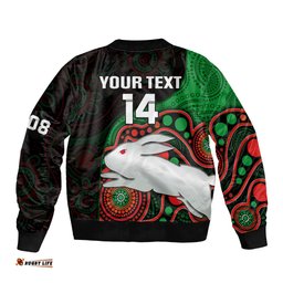 Custom Text And Number Rabbitohs Rugby Bomber Jacket Go Souths Indigenous Art