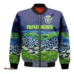 Custom Text And Number Canberra The Green Machine Raiders Boomerang Indigenous Bomber Jacket