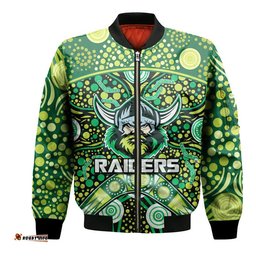 Custom Personalised Raiders Rugby Bomber Jacket Boomerang Indigenous Dots