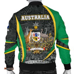 Aboriginal Bomber Jacket Men, Australian Coat of Arms - Aussie Spirit Green