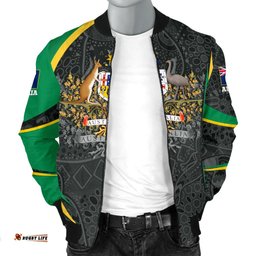 Aboriginal Bomber Jacket Men, Australian Coat of Arms - Aussie Spirit Green