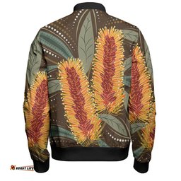 Australia Flowers Aboriginal Bomber Jacket - Aboriginal Dot Art With Yellow Banksia Flower Bomber Jacket