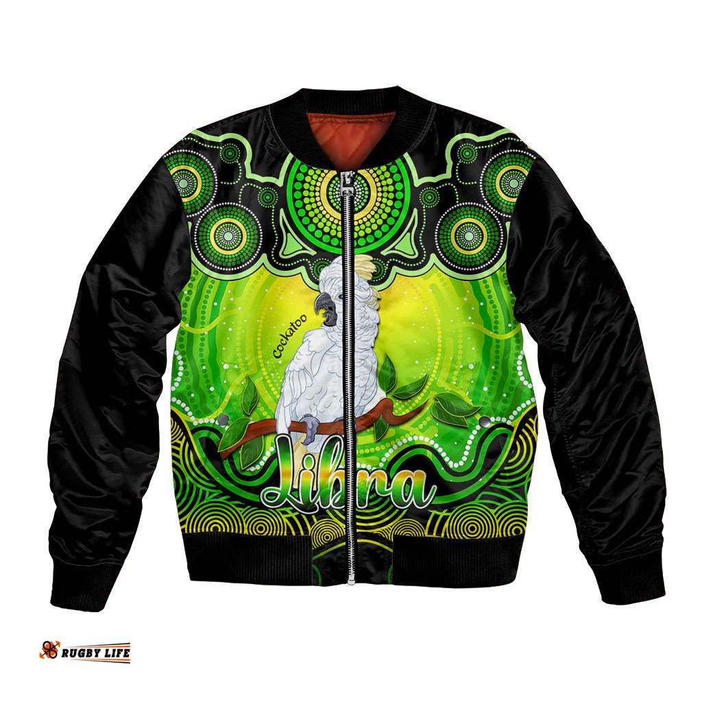 Personalised Australia Libra Cockatoo Zodiac Bomber Jacket Auz Astrology Aboriginal - Green