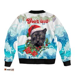 Personalised Australia Panthers Christmas Bomber Jacket Merry and Bright Breaking Wave