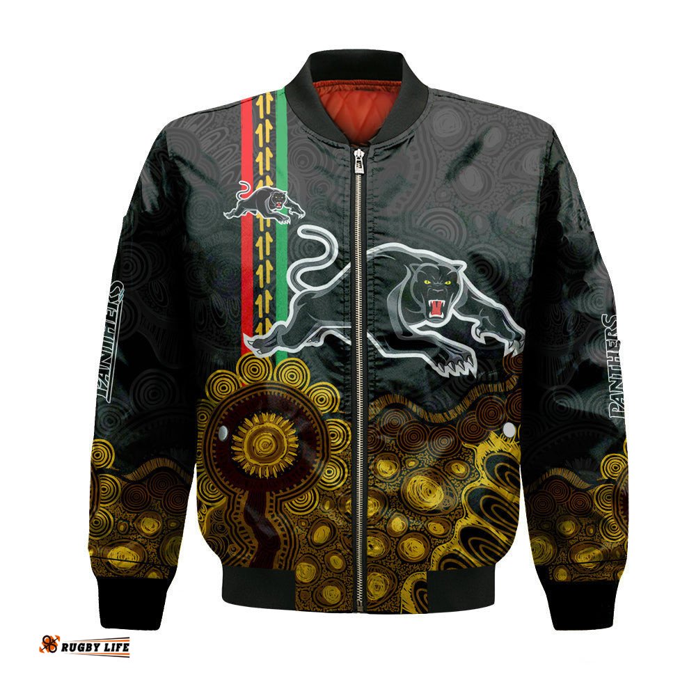 Penrith Panthers Aboriginal Bomber Jacket Rugby Indigenous Kangaroo Tracks - NRL