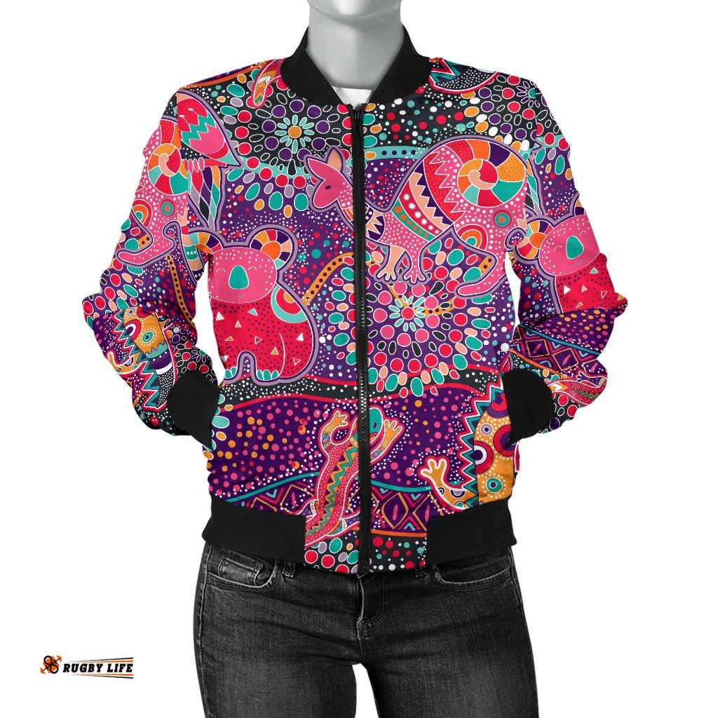 Bomber Jacket - Aboriginal Patterns Jacket Animal Art Bohemian