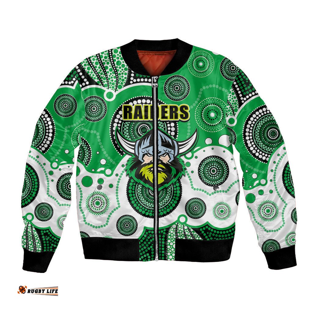 Custom Personalised And Number Raiders NRL Bomber Jacket Aboriginal Patterns