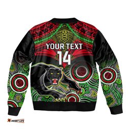Personalised Panthers Rugby Bomber Jacket Penrith 1966 Aboriginal Mix Polynesian Pattern