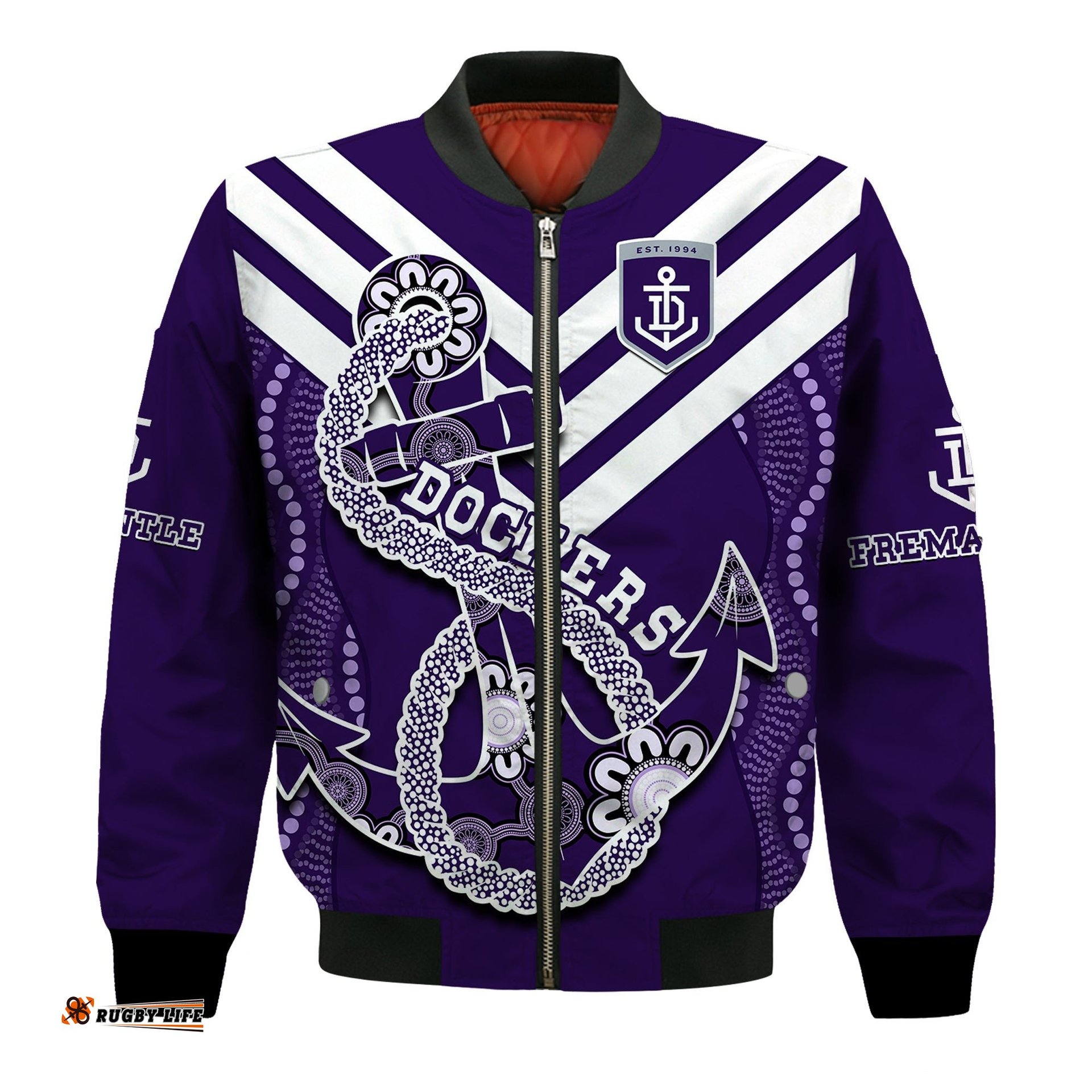 Dockers Football Bomber Jacket Fremantle Anchor Mix Aboriginal Pattern Dynamic Style