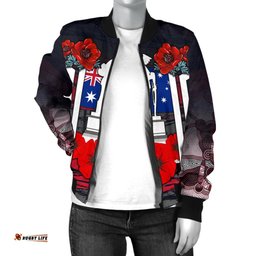 Bomber Jacket - Anzac Day Jacket - Poppy Flowerss Dot Painting - Women