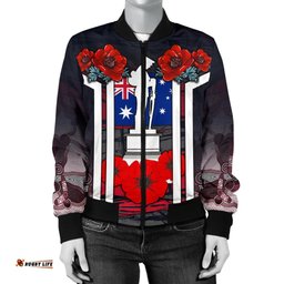 Bomber Jacket - Anzac Day Jacket - Poppy Flowerss Dot Painting - Women