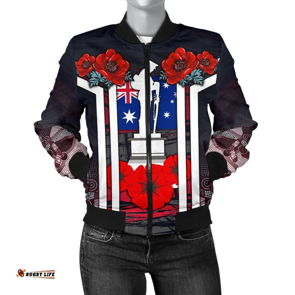Bomber Jacket - Anzac Day Jacket - Poppy Flowerss Dot Painting - Women
