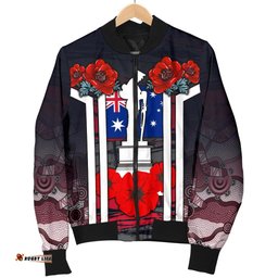 Bomber Jacket - Anzac Day Jacket - Poppy Flowerss Dot Painting - Women