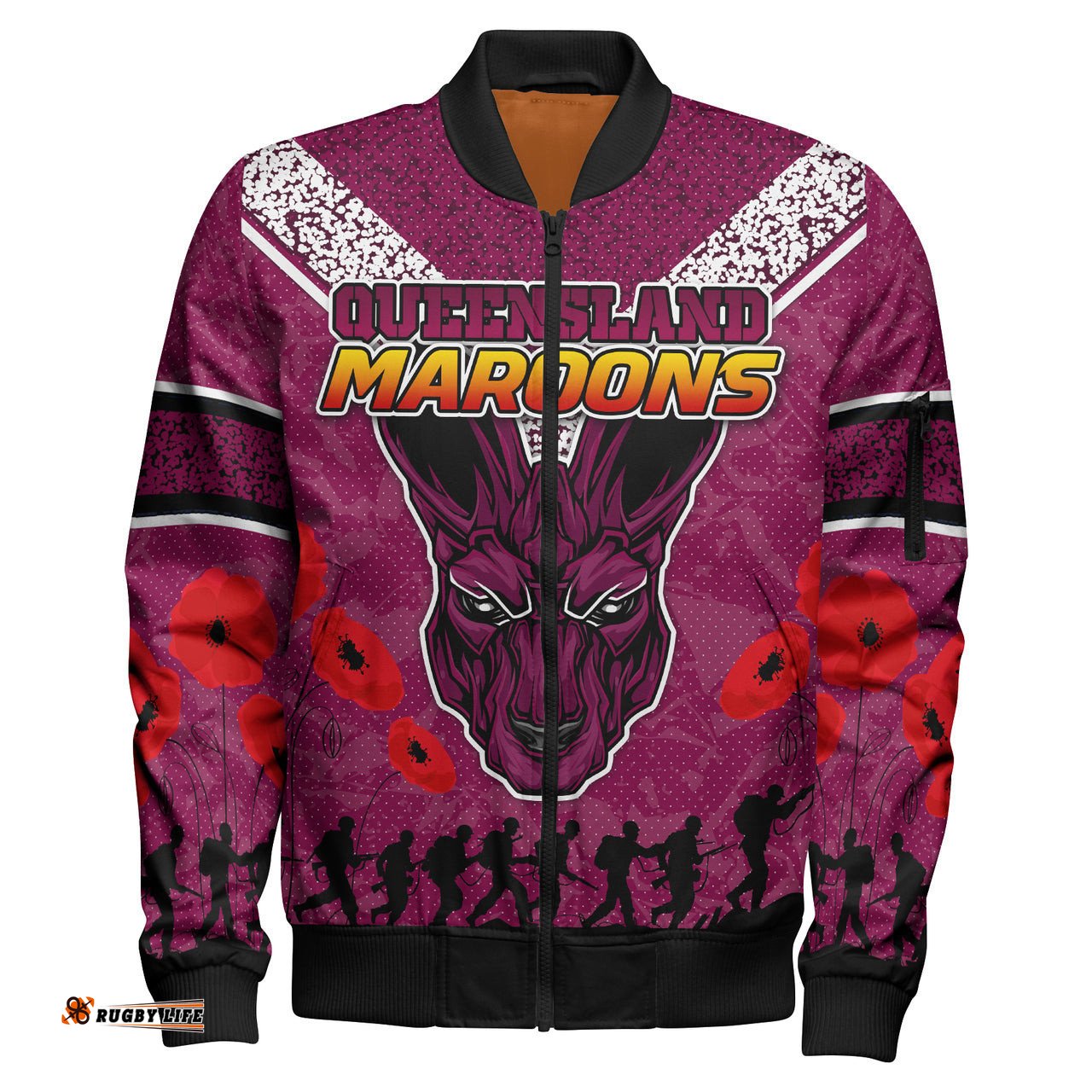 Maroons Rugby Bomber Jacket - Custom Anzac Maroons Bomber Jacket RLT13