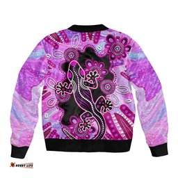 Australia Bomber Jacket Aussie Opal Pattern With Lizard Aboriginal Art - Pink