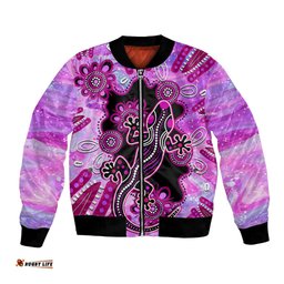 Australia Bomber Jacket Aussie Opal Pattern With Lizard Aboriginal Art - Pink