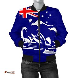 Bomber Jacket - Sydney Opera Jacket Kangaroo Aus Flag - Women