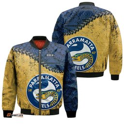 Parramatta Eels Bomber Jacket Grunge Polynesian Tattoo - NRL