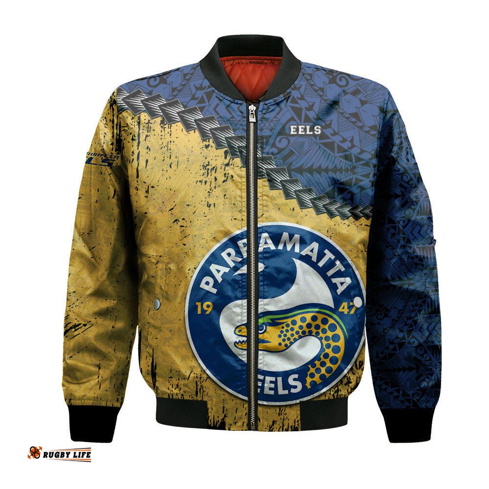 Parramatta Eels Bomber Jacket Grunge Polynesian Tattoo - NRL