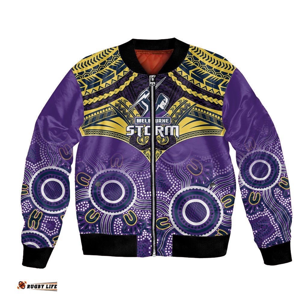 Storm Rugby Bomber Jacket Go Melbourne Aboriginal Mix Polynesian Pattern