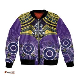 Storm Rugby Bomber Jacket Go Melbourne Aboriginal Mix Polynesian Pattern