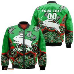 Custom Personalised Rabbitohs Rugby Aboriginal Art Bomber Jacket