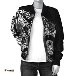 Aboriginal Women's Bomber Jacket, Torres Strait Islands in Wave Black