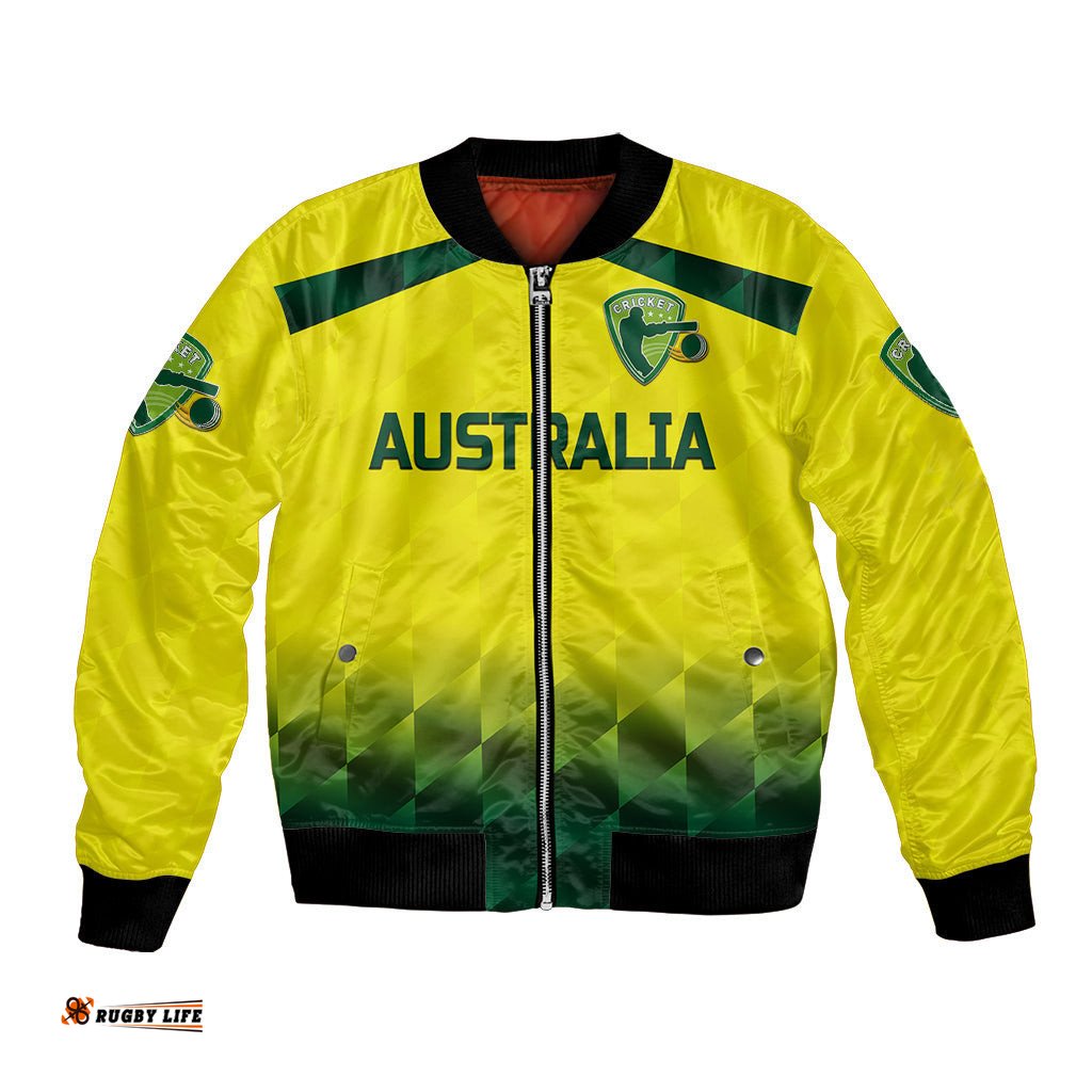 Custom Personalised Australia Cricket Bomber Jacket Aussie Unique - Gradient Yellow Vibes