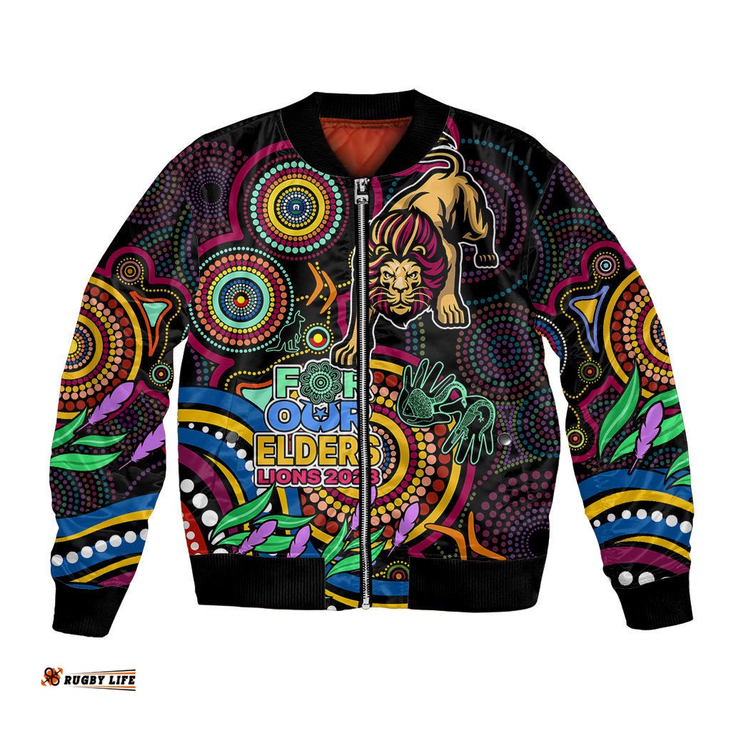 Custom Lions Football Aboriginal Art Bomber Jacket NAIDOC Indigenous Tribal