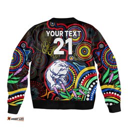 Custom Bulldogs Football Aboriginal Art Bomber Jacket NAIDOC Indigenous Tribal