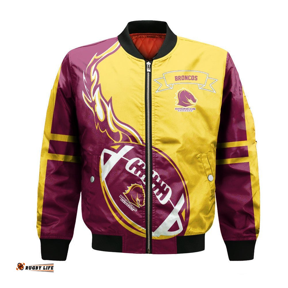 Brisbane Broncos Bomber Jacket Flame Ball - NRL