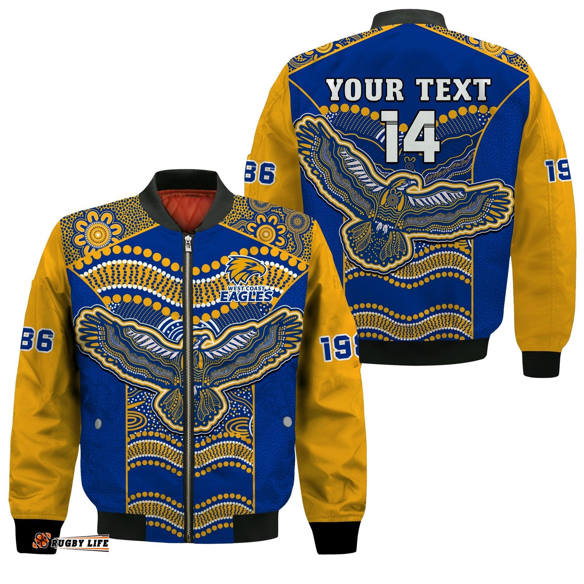 Custom Text And Number Eagles Football Bomber Jacket West Coast 1986 Aboriginal Sporty Style