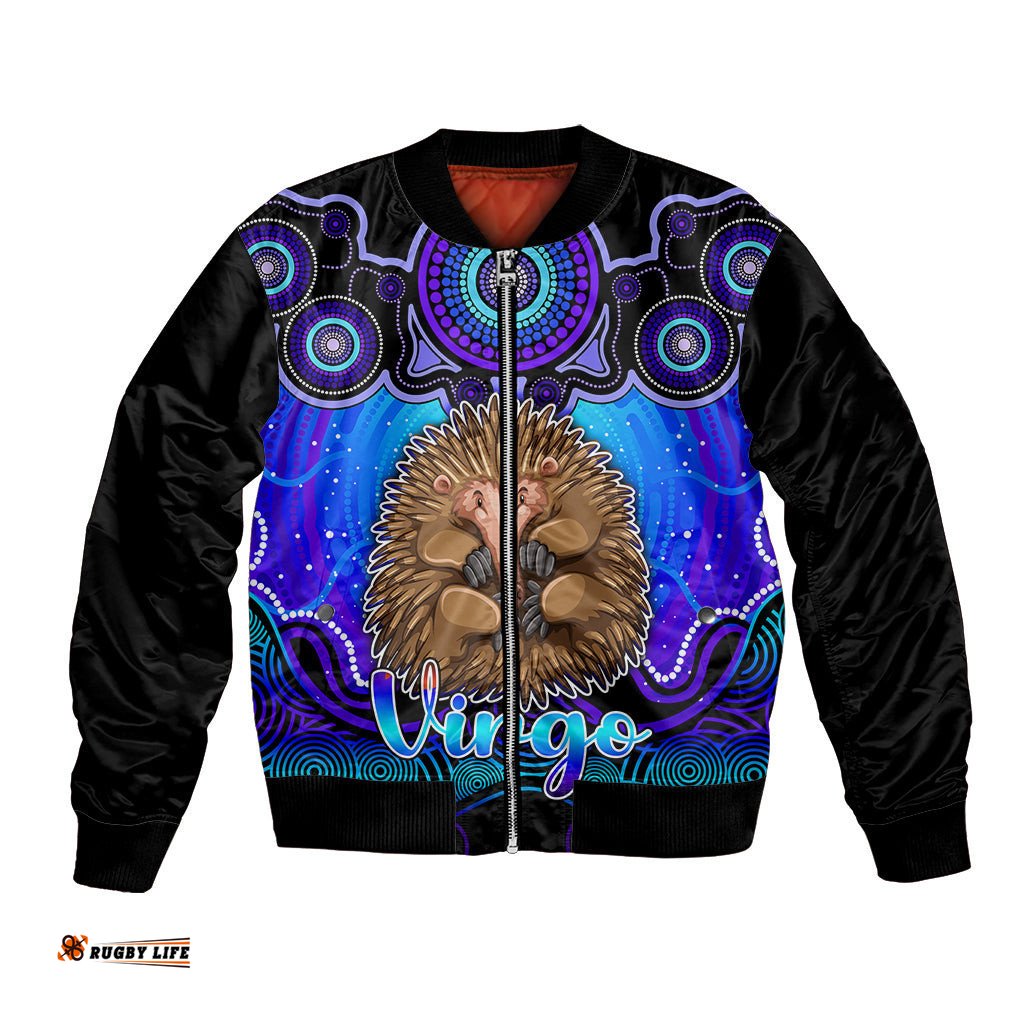 Personalised Australia Virgo Echidna Zodiac Bomber Jacket Auz Astrology Aboriginal - Blue