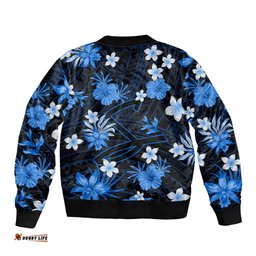 Australian Strikers Cricket Bomber Jacket Baeuty Pacific Hibiscus and Polynesian Pattern