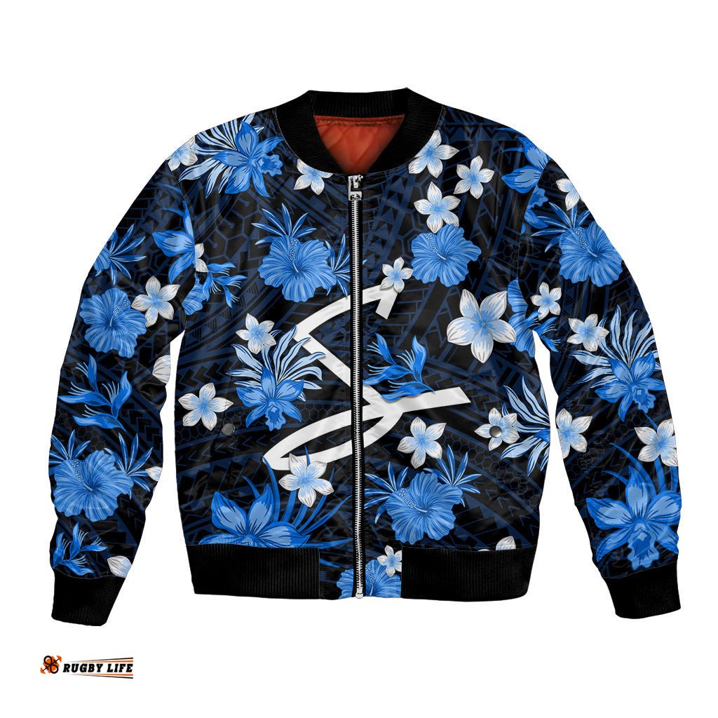 Australian Strikers Cricket Bomber Jacket Baeuty Pacific Hibiscus and Polynesian Pattern