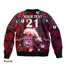 Custom Text And Number NRL Dolphins Combine Queensland Origin Bomber Jacket Indigenous Aboriginal Style